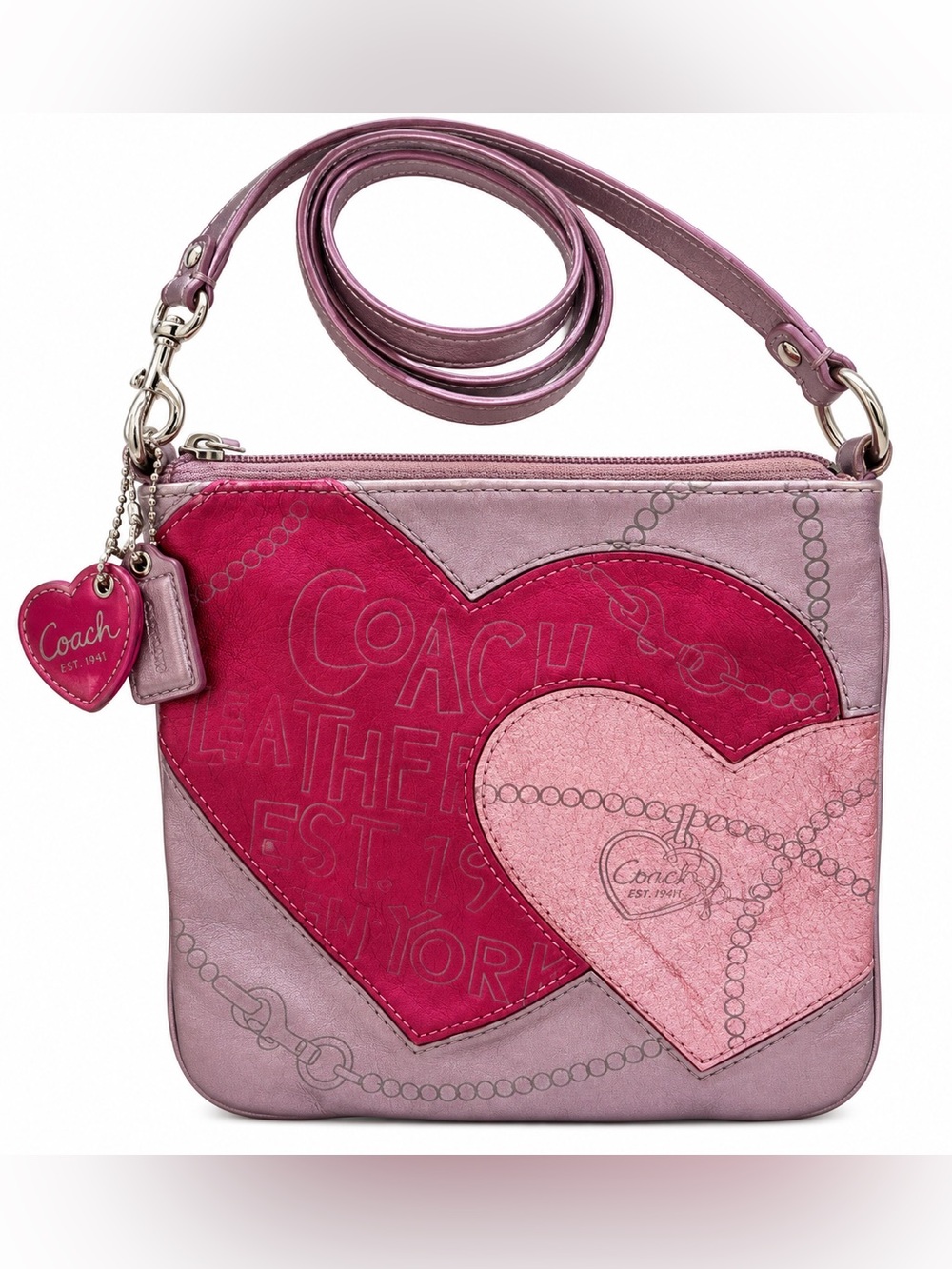 Coach Poppy Jewel Heart Metallic Leather Crossbody Swingpack 43502 Y2K